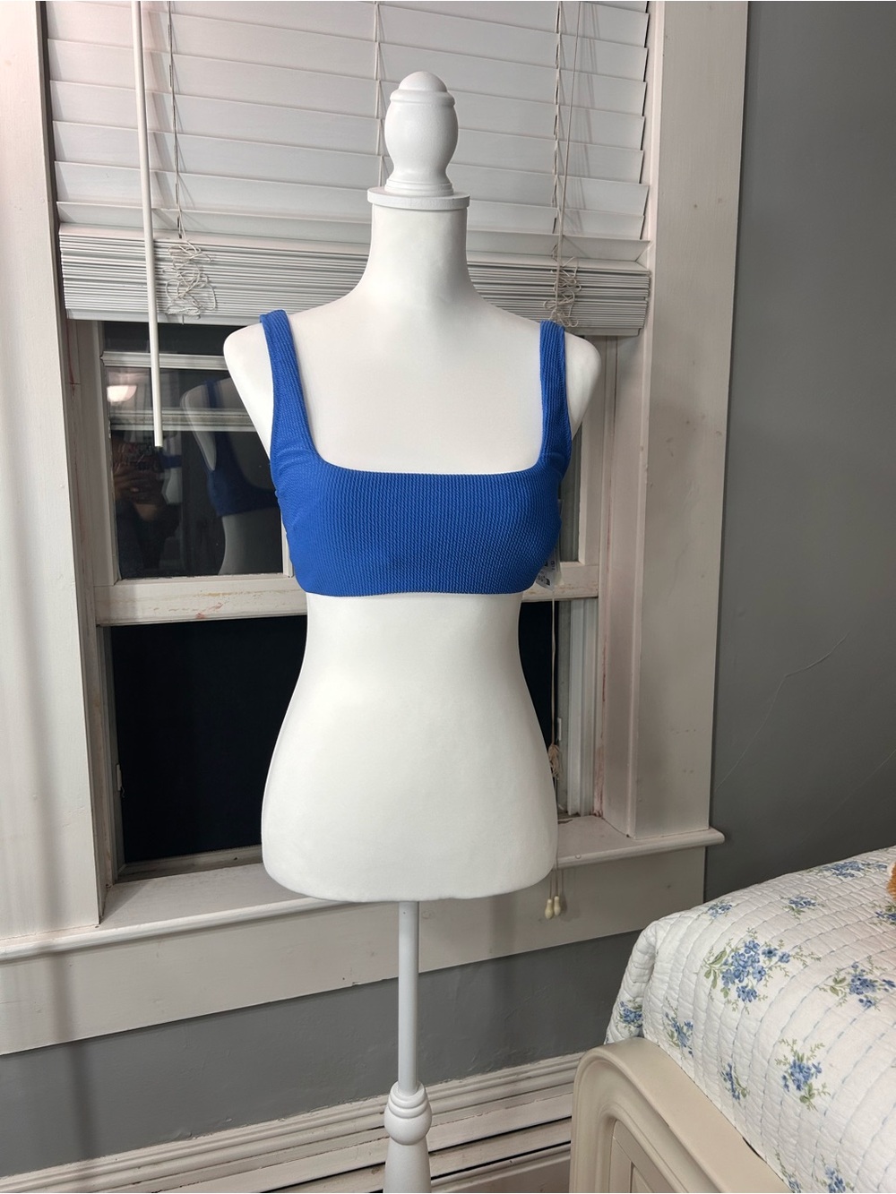 H&M Blue Ribbed Bathing Suit Top
